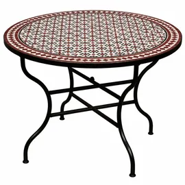 Marrakesch Orient & Mediterran Interior Mosaiktisch 100 x 100 x 75 cm Schwarz/Weiß/Rot