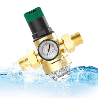 Wasser Druckminderer mit Manometer, Wasserfilter 1 Zoll Hausanschluss Druckminderer Wasser, mit Wasserdruckmesser Und Mesh Filter, Wasser überdruckventil Aus Messing zur Regulierung des Wasserdrucks