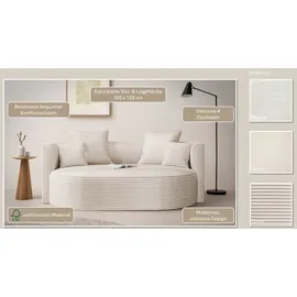 LeGer Home by Lena Gercke 2,5-Sitzer ISALIE, rundes Loungesofa, mit Kissen, perfekt gepolstert, moderne Stoffe, mit 4 Zierkissen, extra große Sitzfläche beige