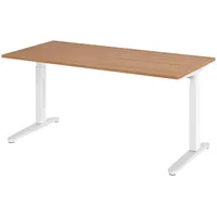Bümö Schreibtisch Nussbaum, Weiß, Nachbildung,Nussbaum, Rechteckig, 160x74x80 cm, FSC