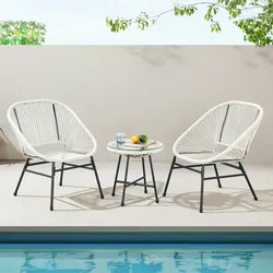 SVITA TULUM Balkon-Möbel 3-tlg. Garten-Möbel Set Balkonstühle mit Tisch Weiß