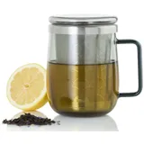 AdHoc TK63 Teeglas mit Griff YUNA 560 ml | Premium Tee-Tasse aus Borosilikatglas mit Feinfilter aus Edelstahl | mundgeblasenes Unikat im skandinavischen Design