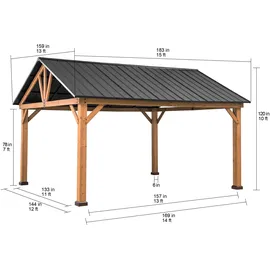 Sunjoy Gazebo Rebra Zedernholz 404 cm x 465 cm Anthrazit FSC®