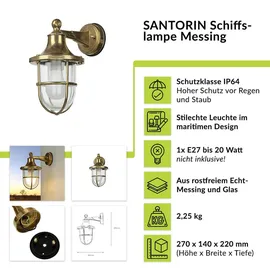 Licht-Erlebnisse Außenwandleuchte Messing 27,0 cm IP64 wetterfest
