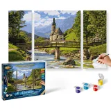 Schipper 609260839 Malen nach Zahlen - St. Sebastian in der Ramsau - Bilder malen für Erwachsene, inklusive Pinsel und Acrylfarben, Triptychon, 50 x 80 cm