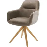 DeLife Esszimmerstuhl Pejo-Flex Mikrofaser Taupe Vintage Holzgestell kantig Natur Taschenfederkern,