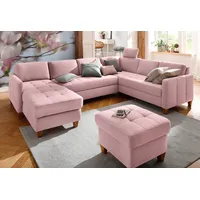 Wohnlandschaft HOME AFFAIRE "Earl U-Form" Sofas Gr. B/H/T: 292cm x 80cm x 204cm, Struktur fein, Recamiere links, ohne Bettfunktion, rosa (flamingo) wahlweise auch mit Bettfunktion oder Bettkasten