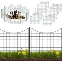 XMTECH Teichzaun Gartenzaun Metall Steckzaun Hundezaun mit 10 Zaunelementen und 12 Befestigungsstäben Gitterzaun Komplettset (Underbogen, Dunkelgr... - dunkelgrün
