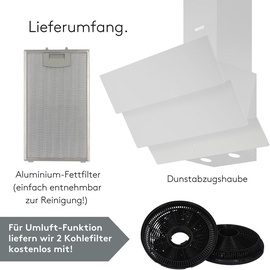 Wiggo B643 Dunstabzugshaube 60cm kopffrei I Abluft Umluft Dunstabzug 615m3/h - Touch-Display 4 Stufen I Energieeffizienzklasse B Schräghaube inkl...