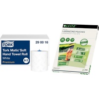 Tork Matic weiches Rollenhandtuch Premium 290016 - H1 Premium Handtuchrollen für Rollenhandtuchspender & Leitz Heißlaminierfolien A4 80 mic