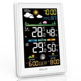 Konsen Wetterstation Funk mit Außensensor Multifunktionale Funkwetterstation DCF Funkuhr Digital Thermometer Hygrometer mit Wettervorhersage, Weiß