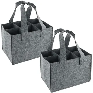 Kioiner 2 Stück Weinbeutel, Männerhandtasche, Flaschenträger Filztasche mit 6 Fächern, Flaschentasche für Vatertag, Bierfest, Party, Reise, Picknick, 24 x 18 x 16cm (Grau)