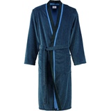 CAWÖ Herrenbademantel 4839, Langform, Baumwolle, Kimonoform, Gürtel, Kimono Form blau|schwarz
