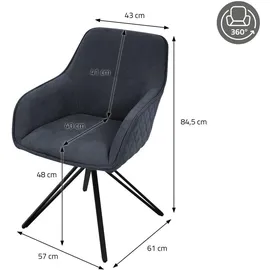 ML-Design Esszimmerstuhl Drehbar aus Textil Webstoff Schwarz mit Arm Rückenlehne