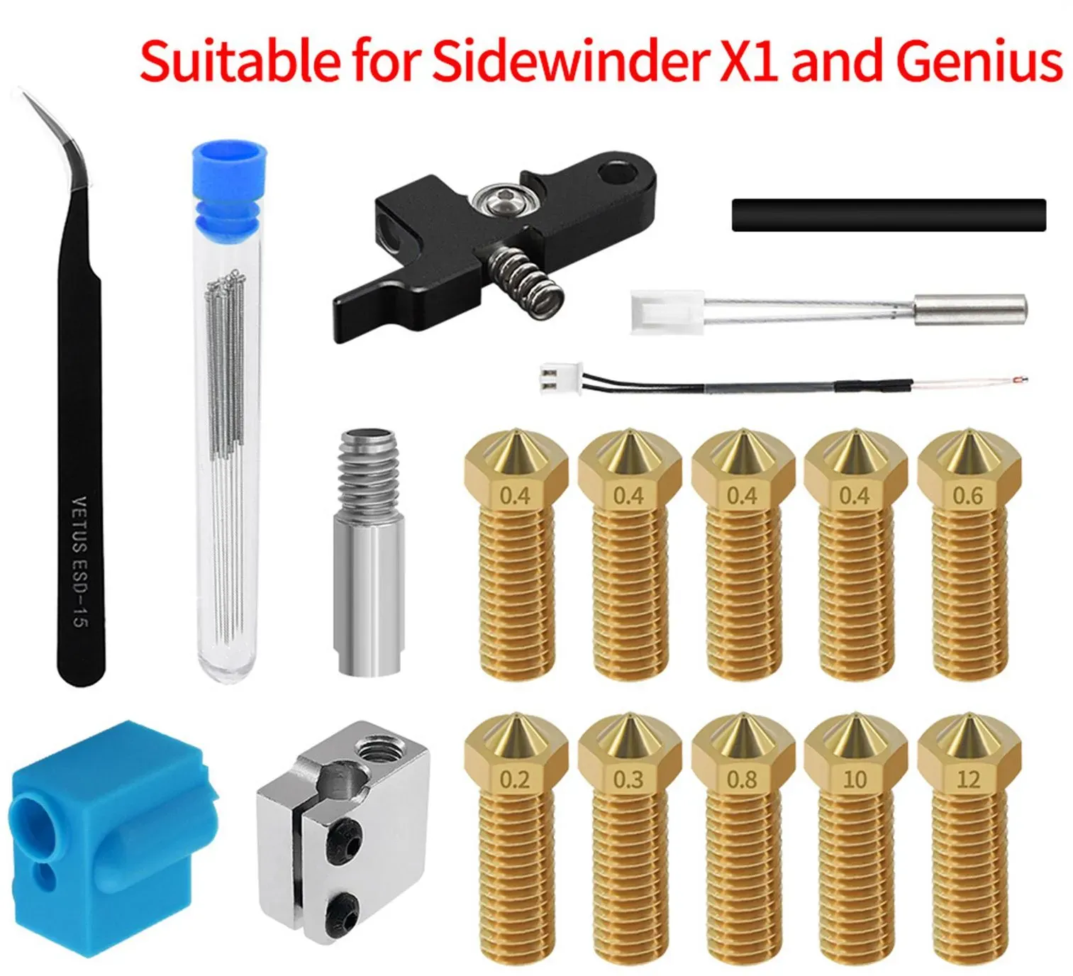 Extruder-Kit mit Volcano-Düsen, Silikonhülle, Aluminium-Blockgriff, Thermistor-Halsrohr