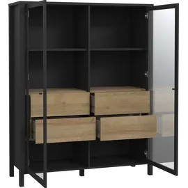 Forte Vitrine HIGH Rock 121,3 x 40,2 x 152,3 cm Schwarz/Riviera Eiche