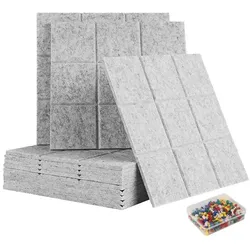 Relaxdays 12x selbstklebende Filzpinnwand Quadrate Grau