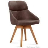 58 aufm Kessel Esszimmerstuhl Küchenstuhl drehbar (2er-Set) Drala 52x82x63 Eiche geölt/Olivgrün (Lieferung bis Verwendungsstelle, 8 St), Stabiles Gestell aus Massivholz pflegeleichter Bezug aus Microfaser braun