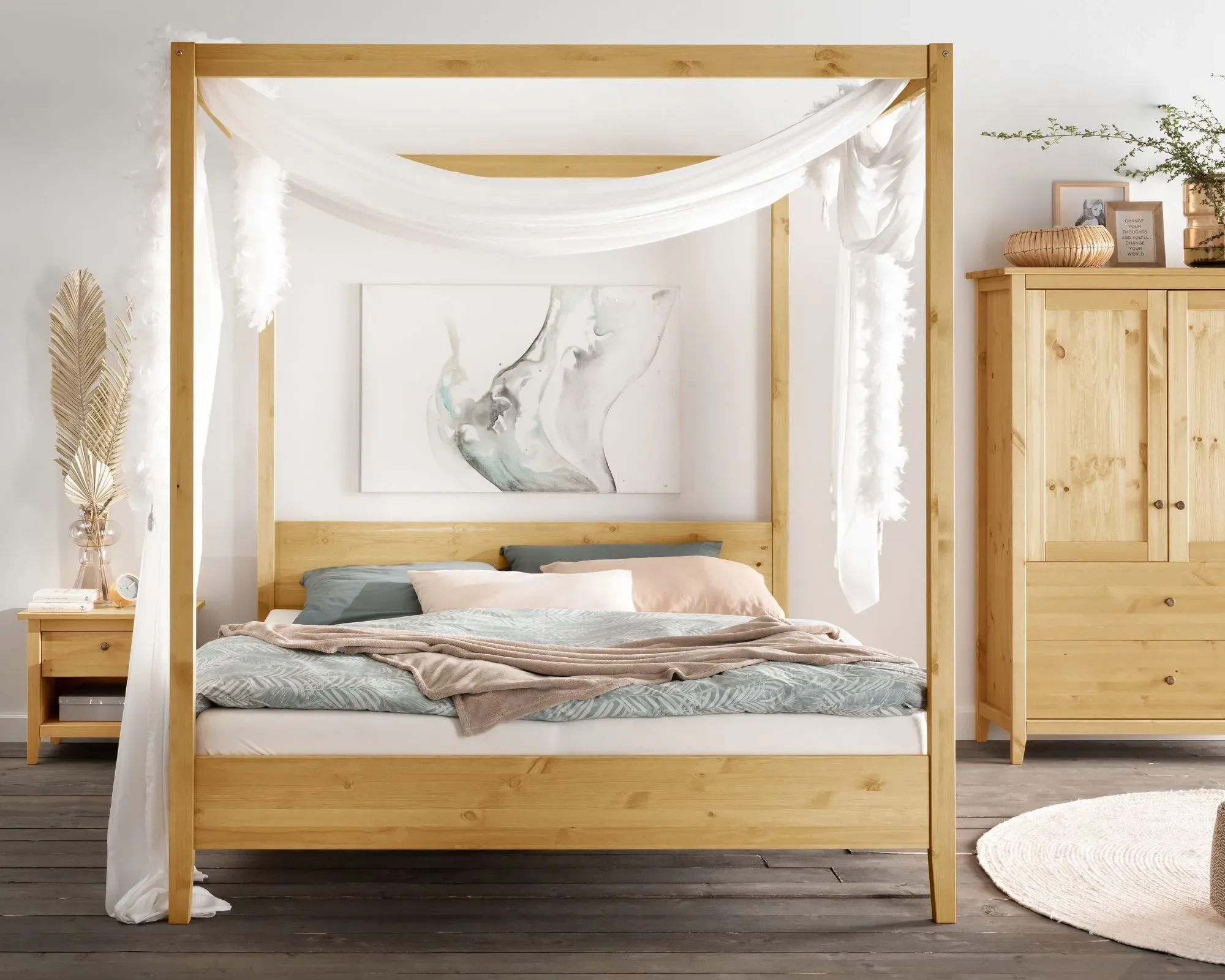 Massivholz »Solvita« Himmelbett laugenfarbig 100x200 cm