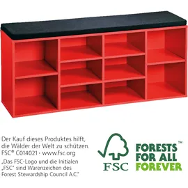 KESPER Schuhschrank 103,5 x 48 x 29,5 cm mit Sitzkissen rot / rot