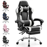 sweetcrispy Gaming-Stuhl, Computer-Gaming-Stuhl mit Fußstütze, verstellbarer Ergonomischer Bürostuhl,Kunstleder, geeignet für Büros,Arbeitszimmer, Spielzi...