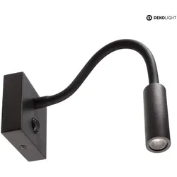 Deko-Light LED Wandleuchte BRAHE I, eckige Wandplatte mit Flexarm-Spot und Schalter, 3.3W 3000K 165lm 1373cd 25°, verkehrsschwarz D-341237
