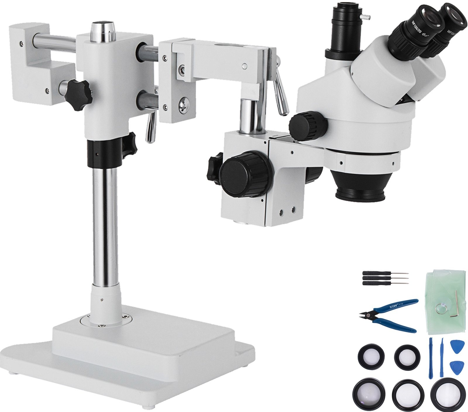 VEVOR 3,5X-90X Simul Focal Trinocular Zoom Stereo Microscope Al-Zn-Legierung 360 Grad Drehbar Trinokulares Stereomikroskop Dual Armstativ Labor Video Mikroskop Zwei höhenverstellbar Ständer Zubehör