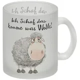speecheese Schaf Glas Tasse mit Spruch Ich Schaf das komme was Wolle Flauschiger Cartoon-Schaf Mug Lustiger Witz für Bauernhof Garten Party