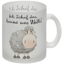 speecheese Schaf Glas Tasse mit Spruch Ich Schaf das komme was Wolle Flauschiger Cartoon-Schaf Mug Lustiger Witz für Bauernhof Garten Party