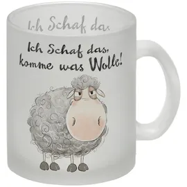 speecheese Schaf Glas Tasse mit Spruch Ich Schaf das komme was Wolle Flauschiger Cartoon-Schaf Mug Lustiger Witz für Bauernhof Garten Party
