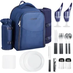 VEVOR Picknickrucksack Picknicktasche 2 Personen mit Kühlfach Marineblau