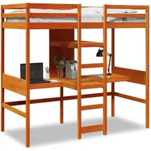 vidaXL Hochbett mit Schreibtisch & Ablagen 90 x 200 cm Kiefer braun