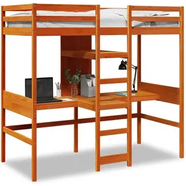 vidaXL Hochbett mit Schreibtisch & Ablagen 90 x 200 cm Kiefer braun