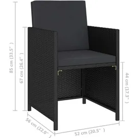 vidaXL Garten-Essgruppe mit Auflagen Polyrattan 6-tlg. schwarz