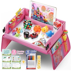 LENBEST Spieltisch Kinder Reisetisch Kindersitz Spiel, Lernspielzeug, Zeichenbrett(Rosa), mit 1 Transparenter Zeichnungsfilm+5 Zeichenpapier+6 Farbstifte rosa