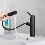 ZMH Wasserhahn Waschtischarmatur Bad Waschbecken, Schwarz Badarmatur mit brause Ausziehbar Armaturen Hochdruck Kaltwasserhahn