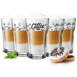 Sendez Latte-Macchiato-Glas 6 Kaffeegläser 300ml Latte Macchiato Gläser Teeggläser Cocktailgläser Caipirinha, Ohne Löffel