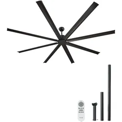VEVOR 243cm Alu Deckenventilator Ohne Beleuchtung Fernbedienung DC Motor Schwarz