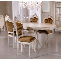Casa Padrino Luxus Barock Esszimmer Set Braun / Cremefarben / Silber - 1 Barock Esstisch & 6 Barock Esszimmerstühle - Esszimmer Möbel im Barockstil - Luxus Qualität - Made in Italy