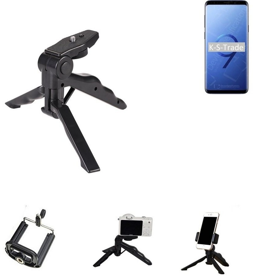 K-S-Trade für Samsung Galaxy S9+ Exynos Smartphone-Halterung, (Stativ Tisch-Ständer Dreibein Handy-Stativ Ständer Mini-Stativ) schwarz