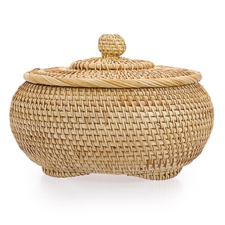 TOLIDA Gewebtes Aufbewahrungsbox aus Ratten mit Deckel, Natürliches Kisten für Brot Gemüse Obst Lebensmittel Schlüssel Kabel Fernbedienung Brille als Obst-/Snack-Korb Schreibtisch-Organizer Geschenk