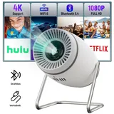 Happybe Mini-Projektor 130'' mit WiFi und Bluetooth 4K Unterstützung Beamer Portabler Projektor (1500:1, 1280*720 px) weiß