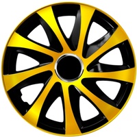 Luckyberg Radkappen 14 Zoll Drift | Zierkappen in vielen Farben, Radzierblenden 4er-Set für die meisten Automarken und Stahlfelgen. Felgenabdeckung für Autofelgen. (14" - Gold/SCHWARZ)