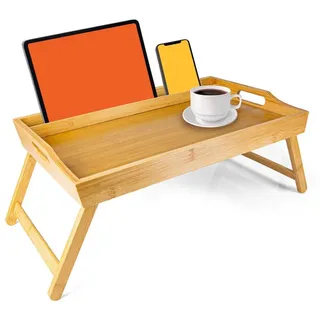 Dimono Tabletttisch Frühstückstablett Bambus Bett-Tablett, Serviertablett Betttisch