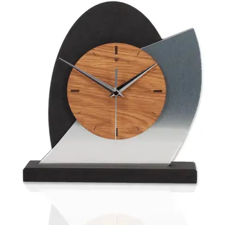 Kreative Feder Designer-Standuhr „Silver Dome“ aus Holz - Tischuhr in modernem Metallic-Look schwarz, braun, Silber; Größe ca. 25,5x25,5cm (leises Quarzuhrwerk)