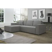 Fun Möbel Ecksofa Schlafsofa Sofa CONOR PREMIUM Stoff Poso Hellgrau Ottomane Links