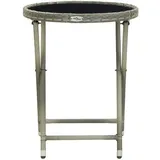 vidaXL Beistelltisch Grau 60 cm Poly Rattan und Hartglas