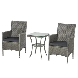 Outsunny Gartenmöbel-Set Metall, PE-Rattan, Polyester, Schaumstoff