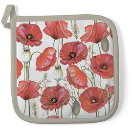 Ambiente Home Ambiente Topflappen Baumwolle 20x20cm mit Mohn Blumen Motiv - Küchenhelfer hitzebeständig Kochzubehör Backzubehör Grillzubehör Topfuntersetzer Weiß Rot
