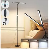 MUPOO LED Leselampe Stehlampe wohnzimmer Doppelter Kopf Schwanenhals Stehleuchte,4 Höhen, mit Adapter, 360° verstellbar mit 3 Farbmodi